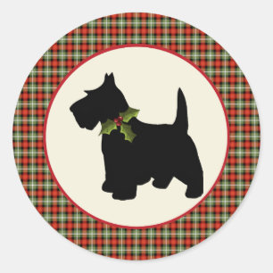 Jul för pläd för Scottiehund Scotch Runt Klistermärke