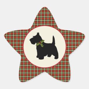 Jul för pläd för Scottiehund Scotch Stjärnformat Klistermärke