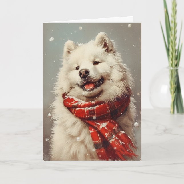 Jul för Samoyed vintage personlig Helgkort (Framsida)