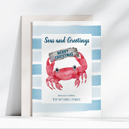 Jul för sjömansfartyg och Hälsning Cute Crab Julkort