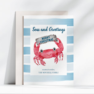 Jul för sjömansfartyg och Hälsning Cute Crab Julkort