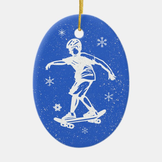 Jul för skaterpojkeSnowflake Julgransprydnad Keramik (Framsidan)