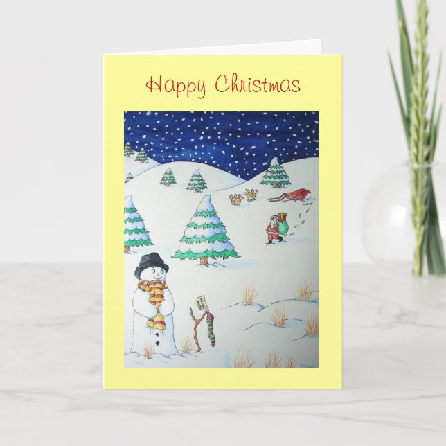 jul för snögubbe- och santa snöplats helgkort (Framsida)