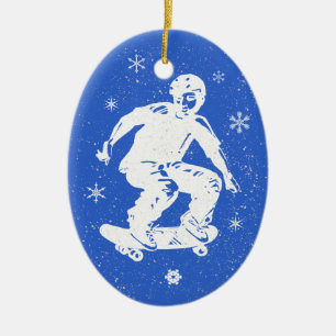 Jul för Snowflake för skaterpojke enorm Julgransprydnad Keramik