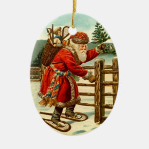 Jul för Snowshoes för prydnadvintagejultomten Julgransprydnad Keramik