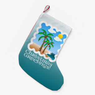 Jul för strand för palmträdhelgdagljus liten julstrumpa