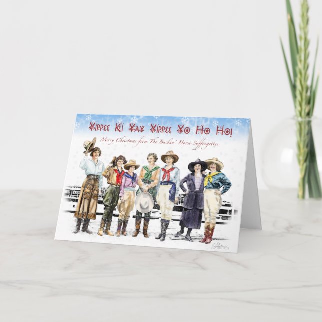 Jul för Suffragette för CowgirlBuckin häst Helgkort (Framsida)