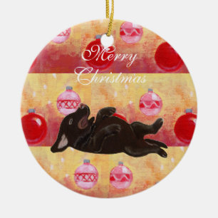 Jul för valp för personligchokladlabb julgransprydnad keramik