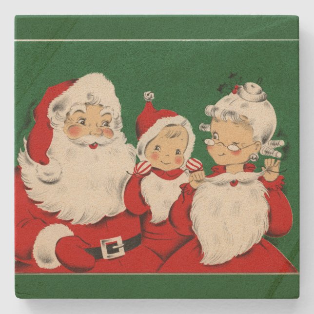 Jul för vintageSanta familj Stenunderlägg (Framsidan)
