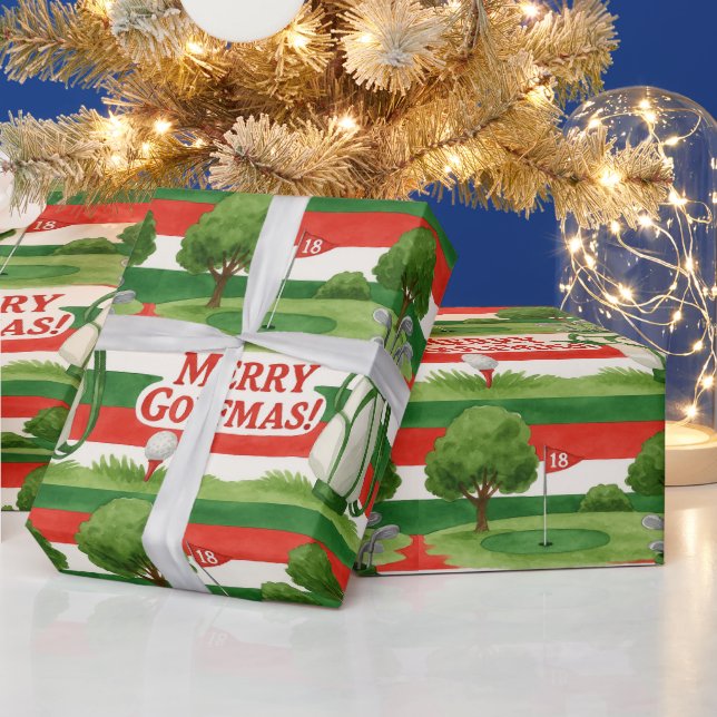 Jul Förfinad Röd Vit Grön Golf Jul Presentpapper (Helgdagar)