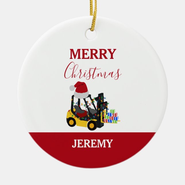 Jul Forklift Lastbil Julgransprydnad Keramik (Framsidan)