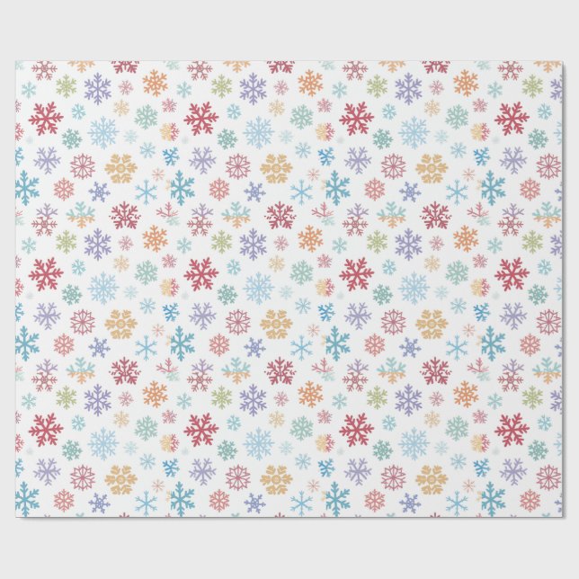 Jul Förpackning med Olika Färgade Snöflingor Presentpapper (Platt)