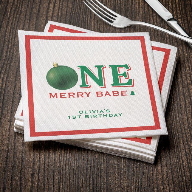 Jul Första Födelsedagsfirande Glädjefull Prydnad Pappersservett (Christmas 1st Birthday Party Merry Ornament Napkins
)