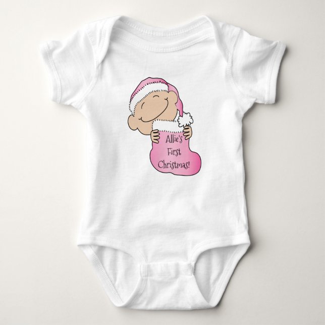 Jul "Första julen" Baby Bodykostym T Shirt (Framsida)