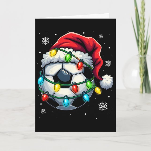 Jul Fotboll Ll Tomte Hatt Xmas Ljus Rolig Mig Kort (Framsida)