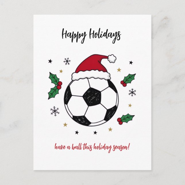 Jul Fotbollboll Santa Hatt Julkort Helg Vykort (Framsida)