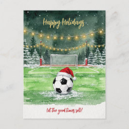 Jul Fotbollboll Santa Hatt Julkort Helg Vykort