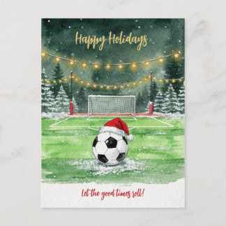 Jul Fotbollboll Santa Hatt Julkort Helg Vykort