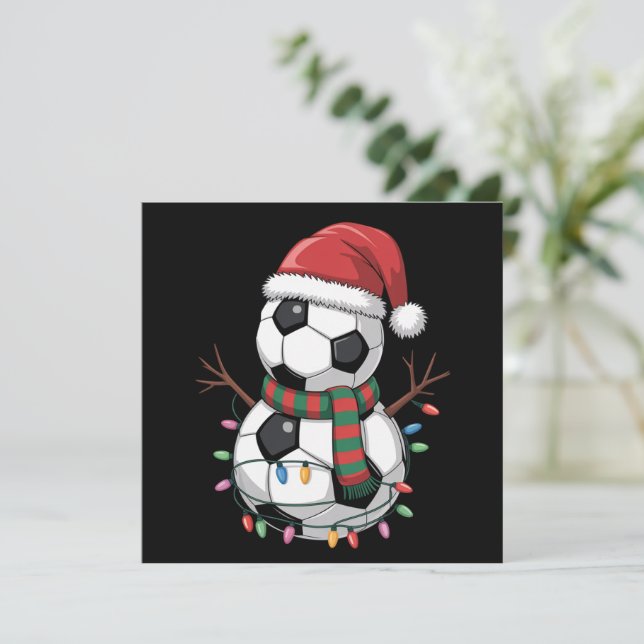 Jul Fotbollboll Snömannen Ljus Tomte Hatt Julkort (Stående Fram)