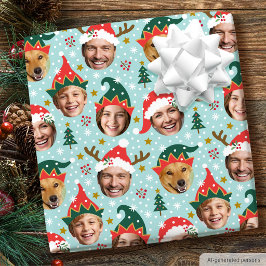 Jul Foto Collage Festiv Rolig Ansikte Blå Presentpapper