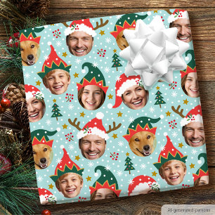 Jul Foto Collage Festiv Rolig Ansikte Blå Presentpapper
