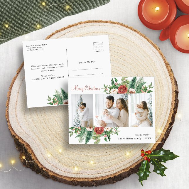 Jul Foto Collage Helg Vykort (Christmas Photo Collage Holiday Postcard
)