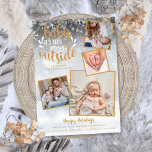 Jul Foto Födelse Annonsering Jul Holiday Julkort<br><div class="desc">En elegant 4-foto kolla jul födelseannonseringskort för dig att anpassa med dina speciella foton inframade i guld,  julmeddelande,  namn och födelseinformation. Baksidan har fallande snöflingor på en matchande vinterfrost bakgrund. Designad av Thisisnotme©</div>