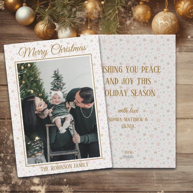 Jul Foto Guld Snöflingor Familjenamn År Julkort (Skapare uppladdad)