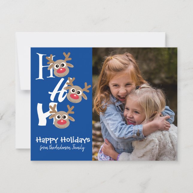 Jul Foto Ho Ho Ho Ren Blå Nyhet Julkort (Framsida)