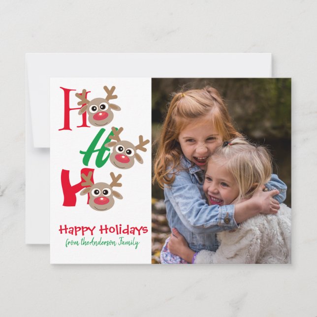Jul Foto Ho Ho Ho Ren Röd Grön Vit Julkort (Framsida)