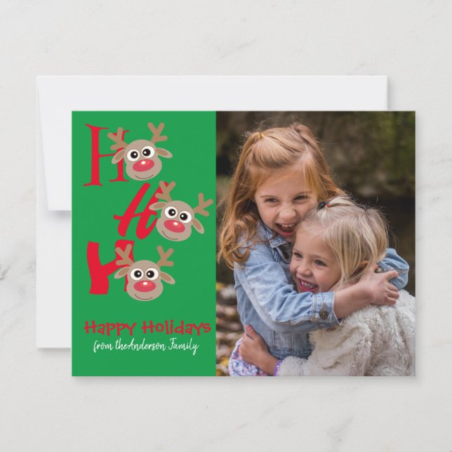 Jul Foto Ho Ho Ho Renar Grön Ovanlig Present Julkort (Framsida)