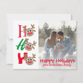 Jul Foto Ho Ho Ho Tecknad Ren Vit Julkort