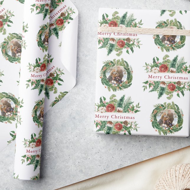 Jul Foto Högtid Presentpapper (Vintage Floral Christmas Photo Holiday Wrapping Paper by Painted Paperie
)