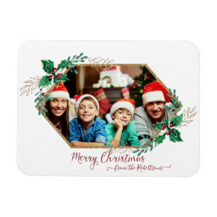 Jul Foto Holly Berry Guld Glitter Magnet