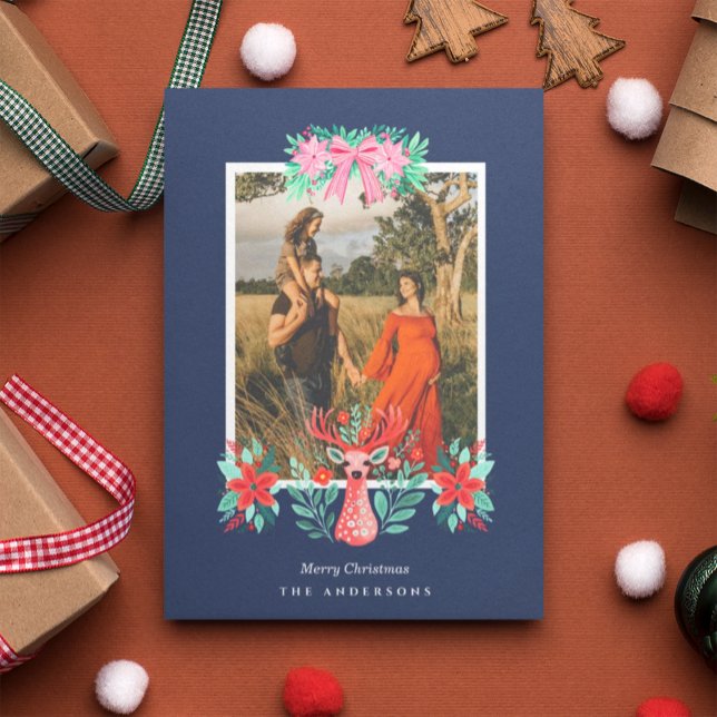 Jul Foto Ren Blomster Blå Julkort (Skapare uppladdad)