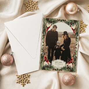 Jul Foto Vintage Amaryllis och Holly Julkort