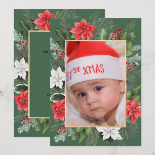 Jul Foto Xmas Blommig Grön Flat Julkort