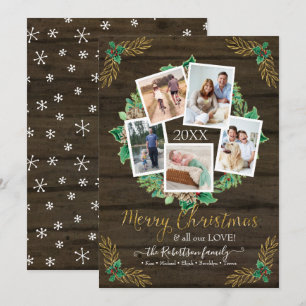 Jul Fotokrans Guld Rustic Watercolor Julkort