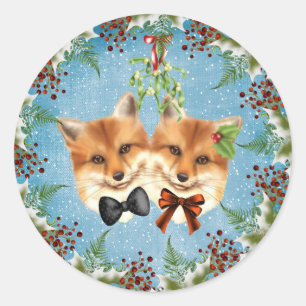 Jul Fox Mistletoe Sticker Runt Klistermärke