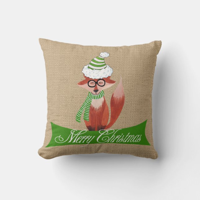 Jul Fox på Faux Burlap Pillow Kudde (Framsida)