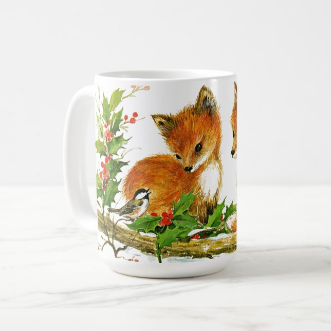 Jul Foxes Cute Land Helgdag Kaffemugg (Framsida vänster)