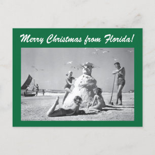 Jul från Florida Vintage Beach Snögubbe Photo Vykort