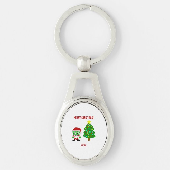 Jul FrankenCheese Oval Keychain Ovalt Silverfärgad Nyckelring (Framsidan)