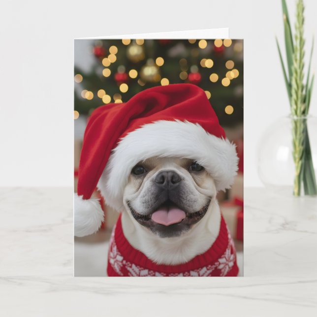 Jul Fransk Bulldog Anpassad Högtid Kort (Framsida)