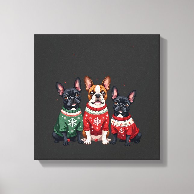 Jul Franska Bulldoggar Xmas Fransk Bulldogg 4 Canvastryck (Framsida)