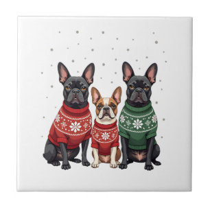 Jul Franska Bulldoggar Xmas Franskies Hund 2 Kakelplatta