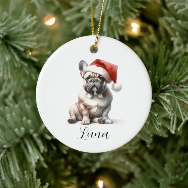 Jul French Bull Dog Santa Hat Ornament (Träd)