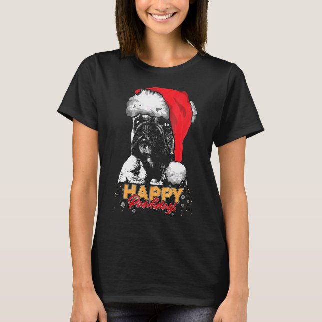 Jul Frenchie Gif Lycklig Pawlidays T Shirt (Framsida)