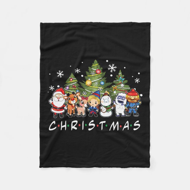 Jul Friends Santa Rudolph Snögubbe Family Xma Fleecefilt (Framsidan)