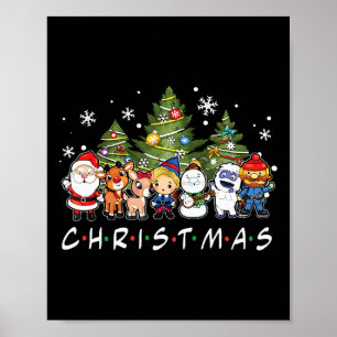 Jul Friends Santa Rudolph Snögubbe Family Xma Poster